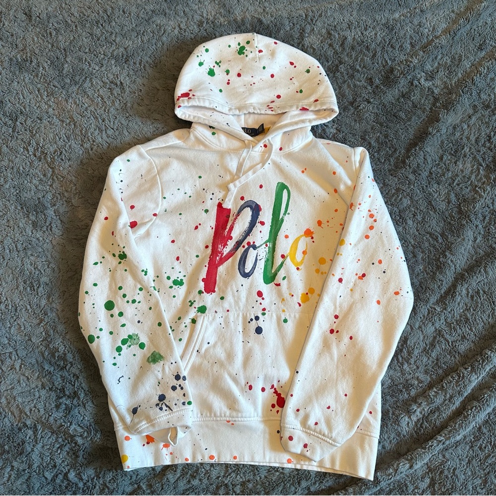 Rare Polo Ralph Lauren Logo Paint-Splatter Hoodie